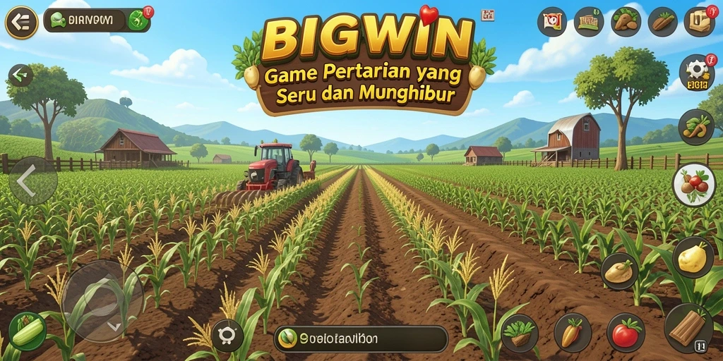 Tampilan gameplay <strong>BIGWIN</strong> yang menampilkan kebun yang subur dan hewan-hewan lucu.