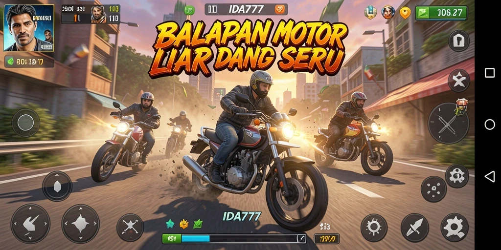 Screenshot gameplay IDA777 menampilkan balapan motor yang intens dan mendebarkan.