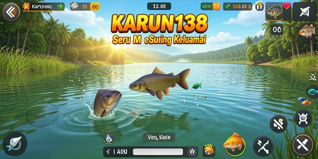 Screenshot menampilkan aksi memancing di lokasi indah dalam KARUN138.