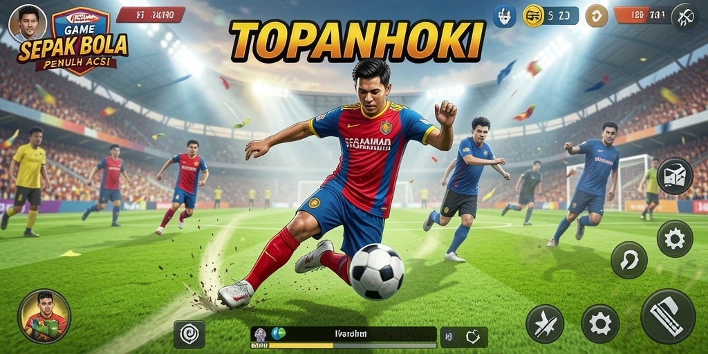Gameplay seru di lapangan sepak bola virtual.